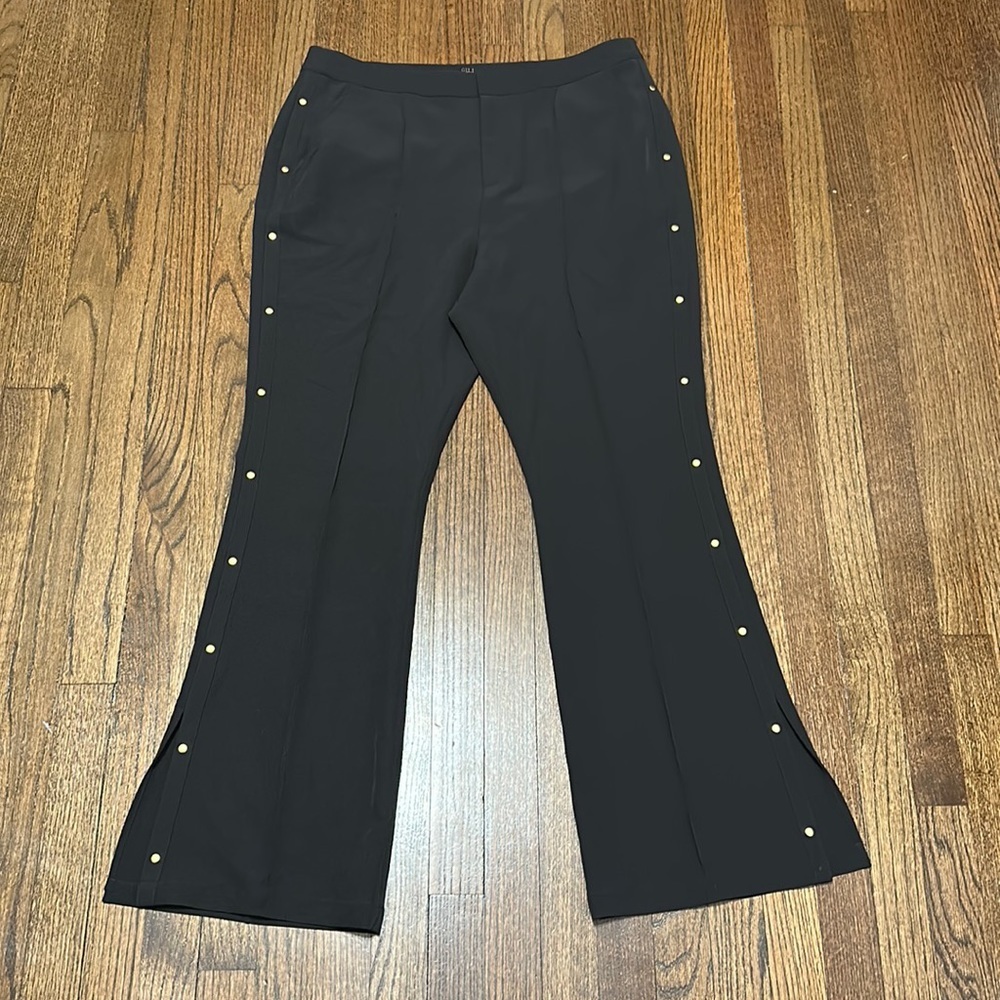 GILI Wide Leg Split Bottom Dress Pants With Gold Rivets On The Side Panels